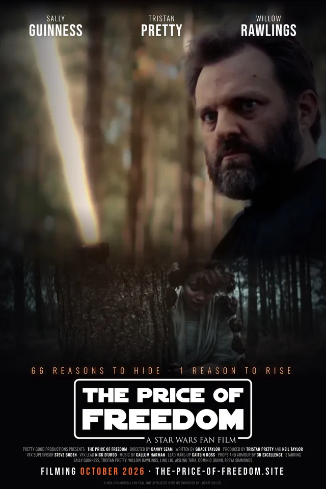 The Price of Freedom poster: Baylan Skoll with his lightsaber lit above the forest, Shin Hati hiding behind a tree below